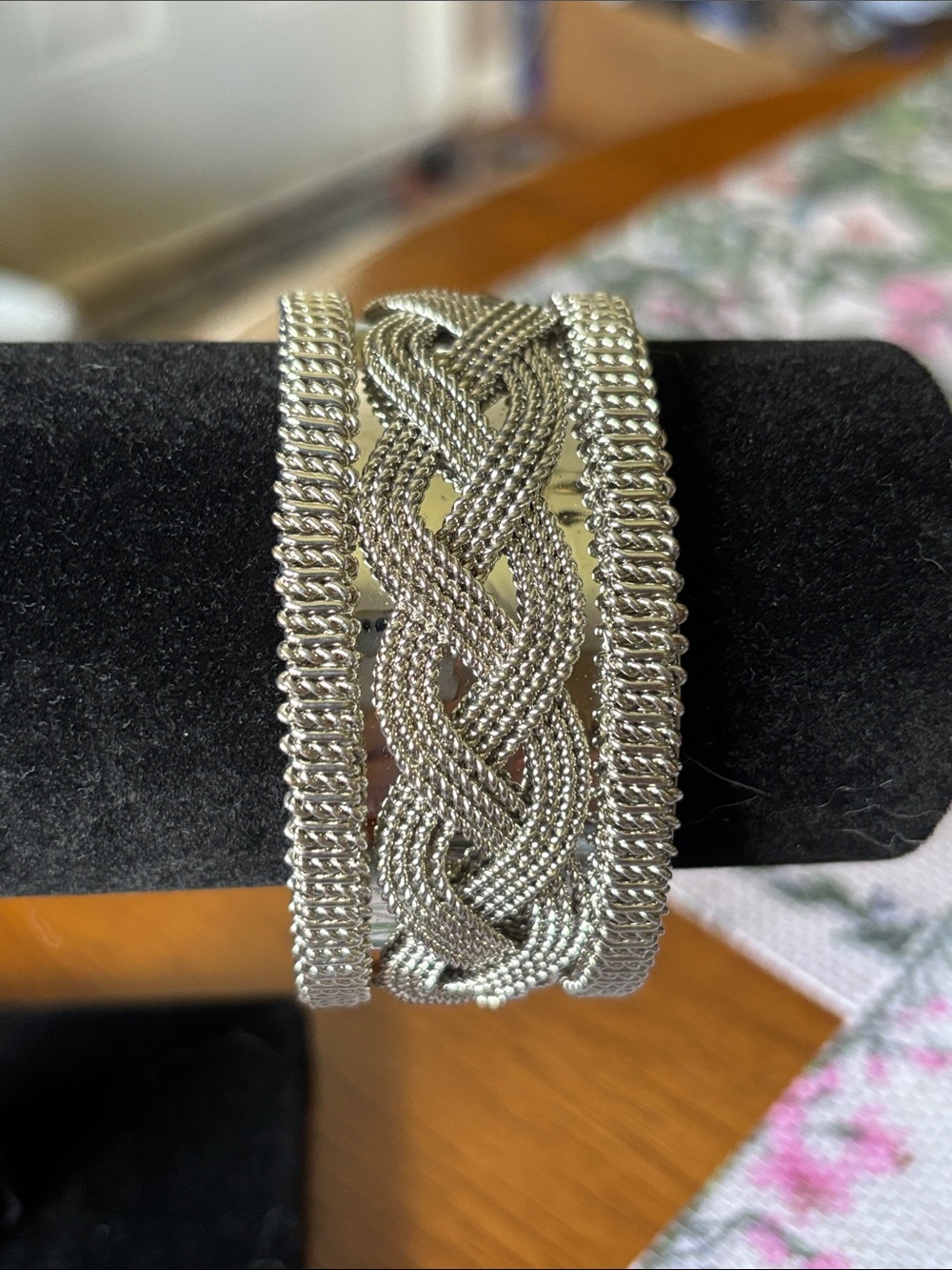 Silver Tone Braided Mesh Cuff Bracelet